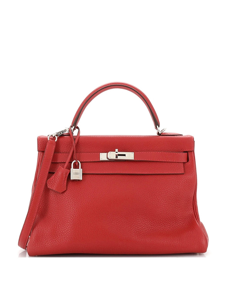 Pre-Owned Hermes Kelly 32 Handbag Red Clemence with Palladium Hardware | Bloomingdale's (US)