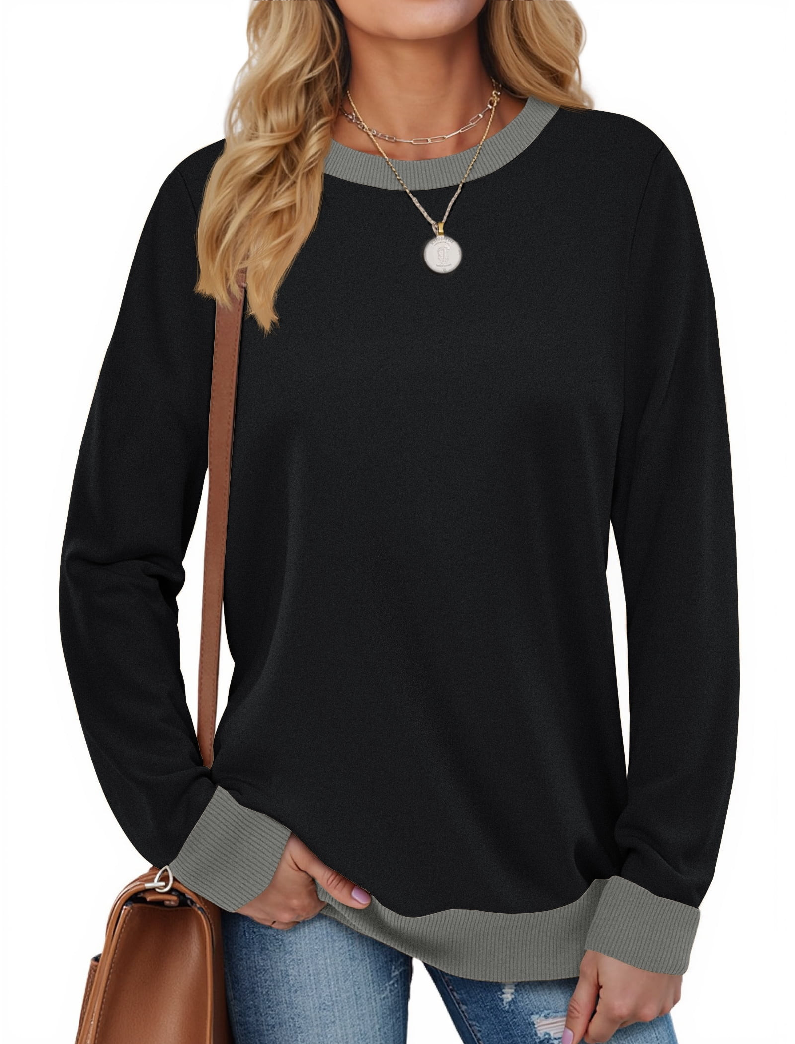 Fantaslook Color Block Sweatshirts for Women Crewneck Long Sleeve Shirts Fashion Tops Pullover Sw... | Walmart (US)