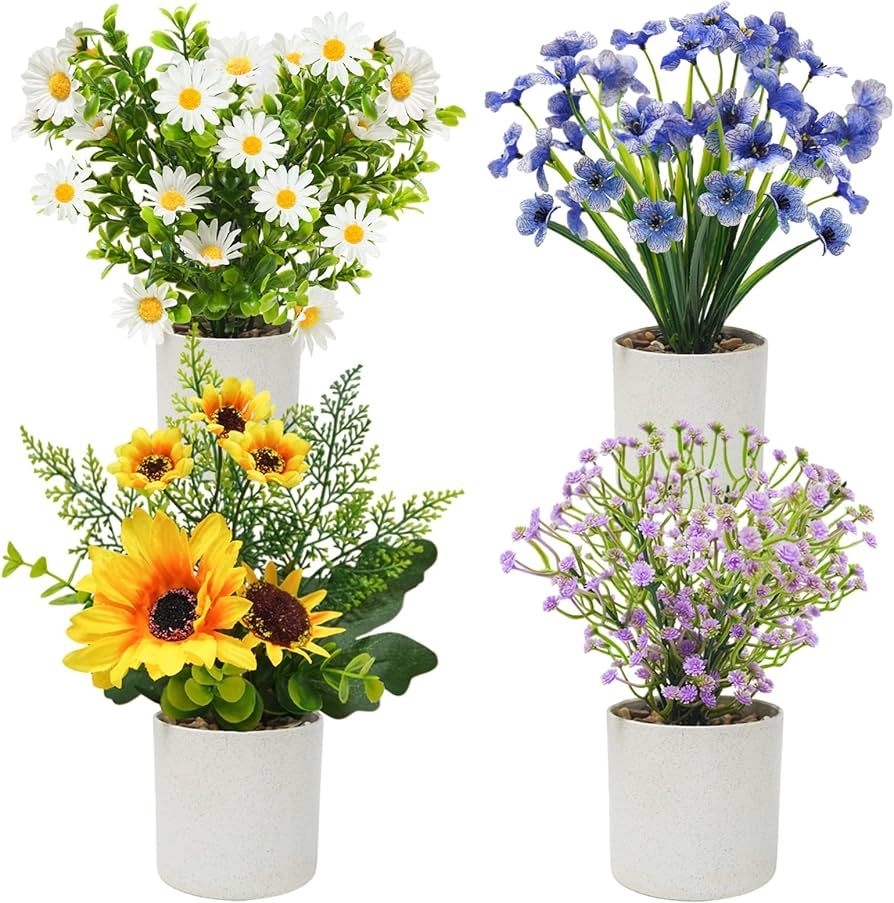 4 Packs Fake Plants Small Artificial Potted Flowers Mini Faux Plants for House Office Bathroom Fa... | Amazon (US)