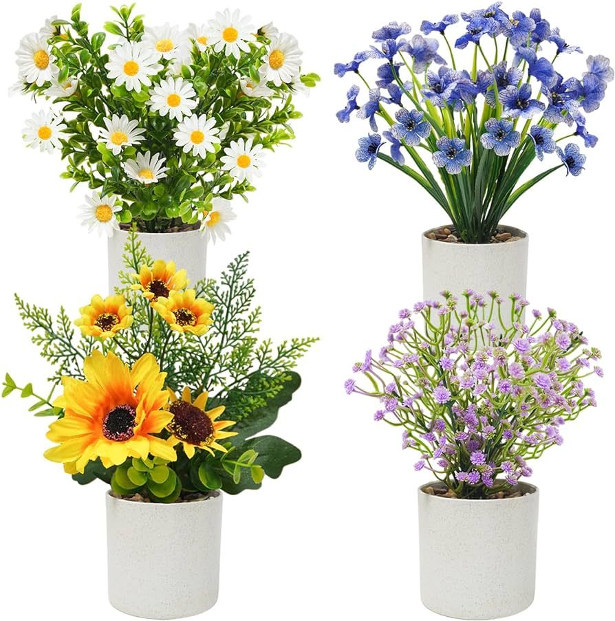 4 Packs Fake Plants Small Artificial Potted Flowers Mini Faux Plants for House Office Bathroom Fa... | Amazon (US)