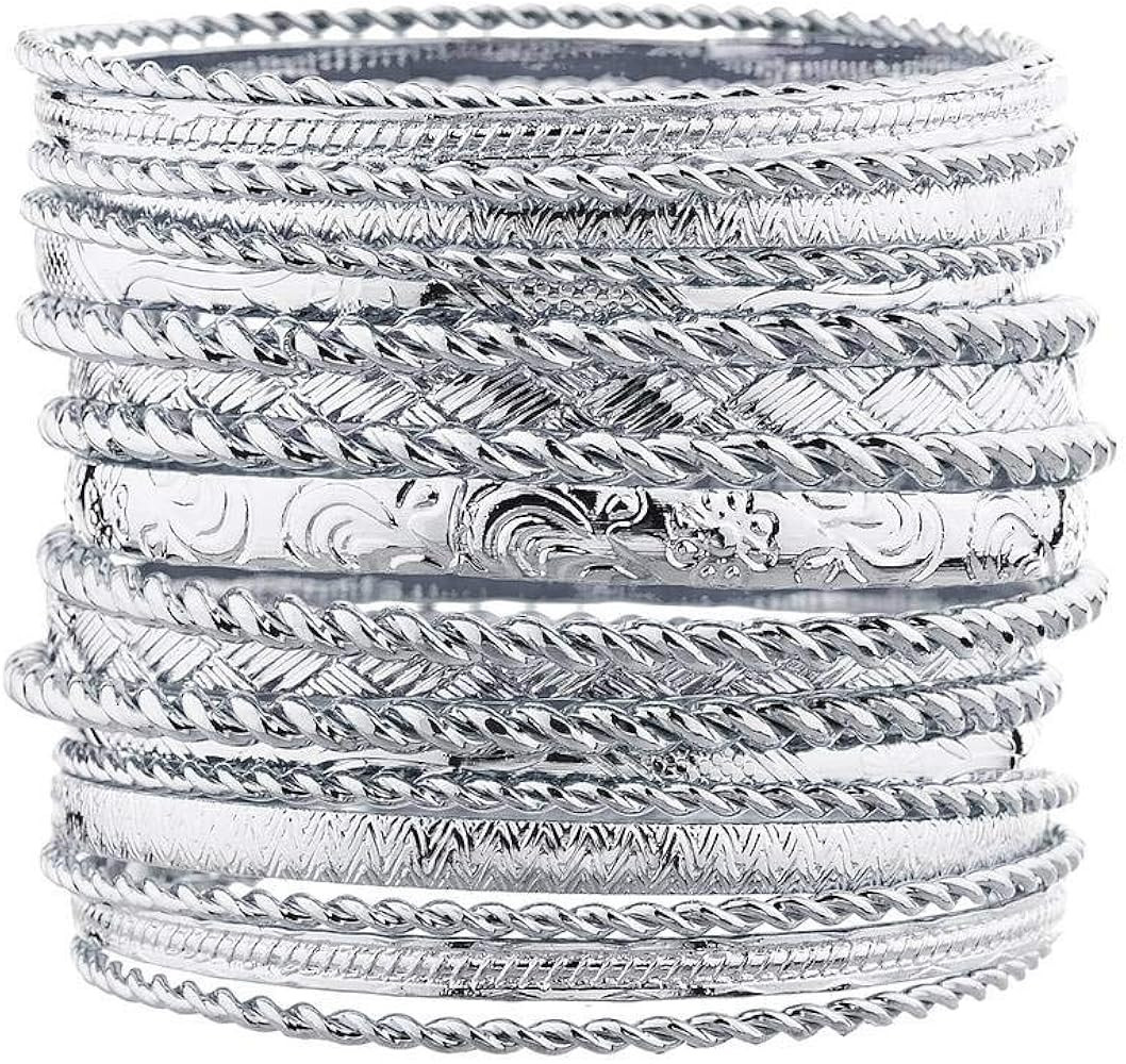 LUX ACCESSORIES Flower Mixed Metal Aztec Multi Bangle Set | Amazon (US)