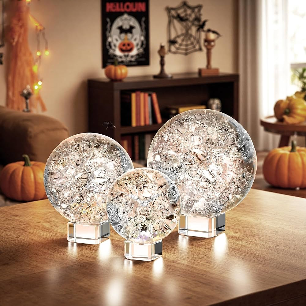 Set of 3 60/80/100mm Crystal Cracked Balls Glass Globe Paperweight Decor Solid Decorative Sphere ... | Amazon (US)
