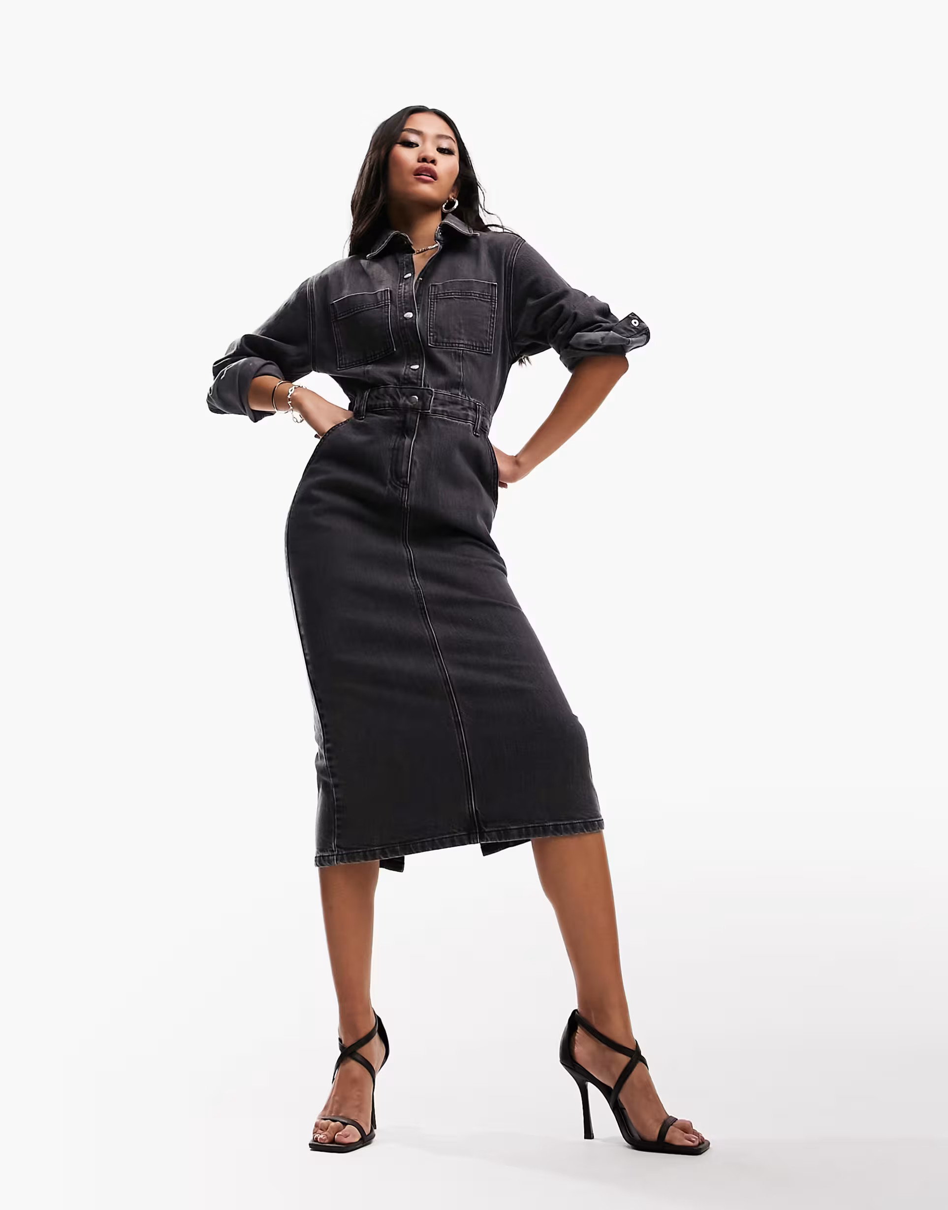 ASOS DESIGN denim midi dress in washed black | ASOS (Global)
