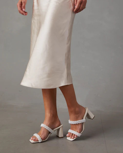Fancy Steps Pearl Strap Heeled Sandals - Off White | VICI