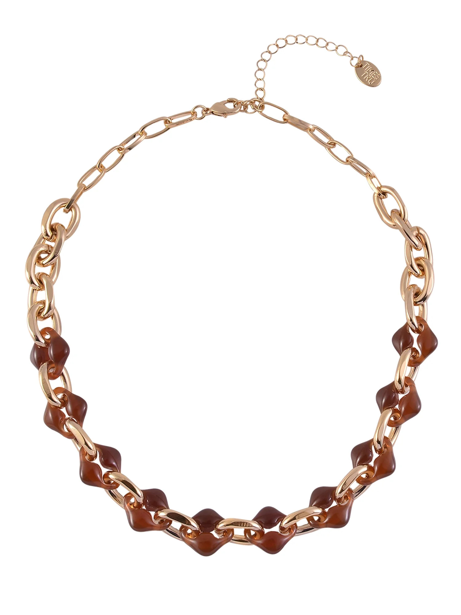 Time and Tru Women's Metal and Tort Resin Oval Link Goldtone Necklace | Walmart (US)