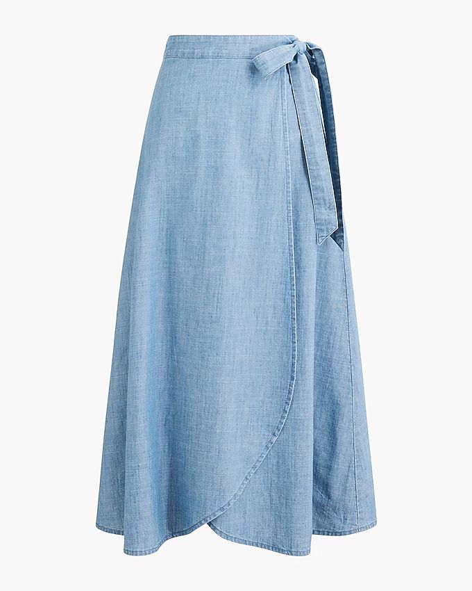 Chambray pull-on faux-wrap skirt | J.Crew Factory