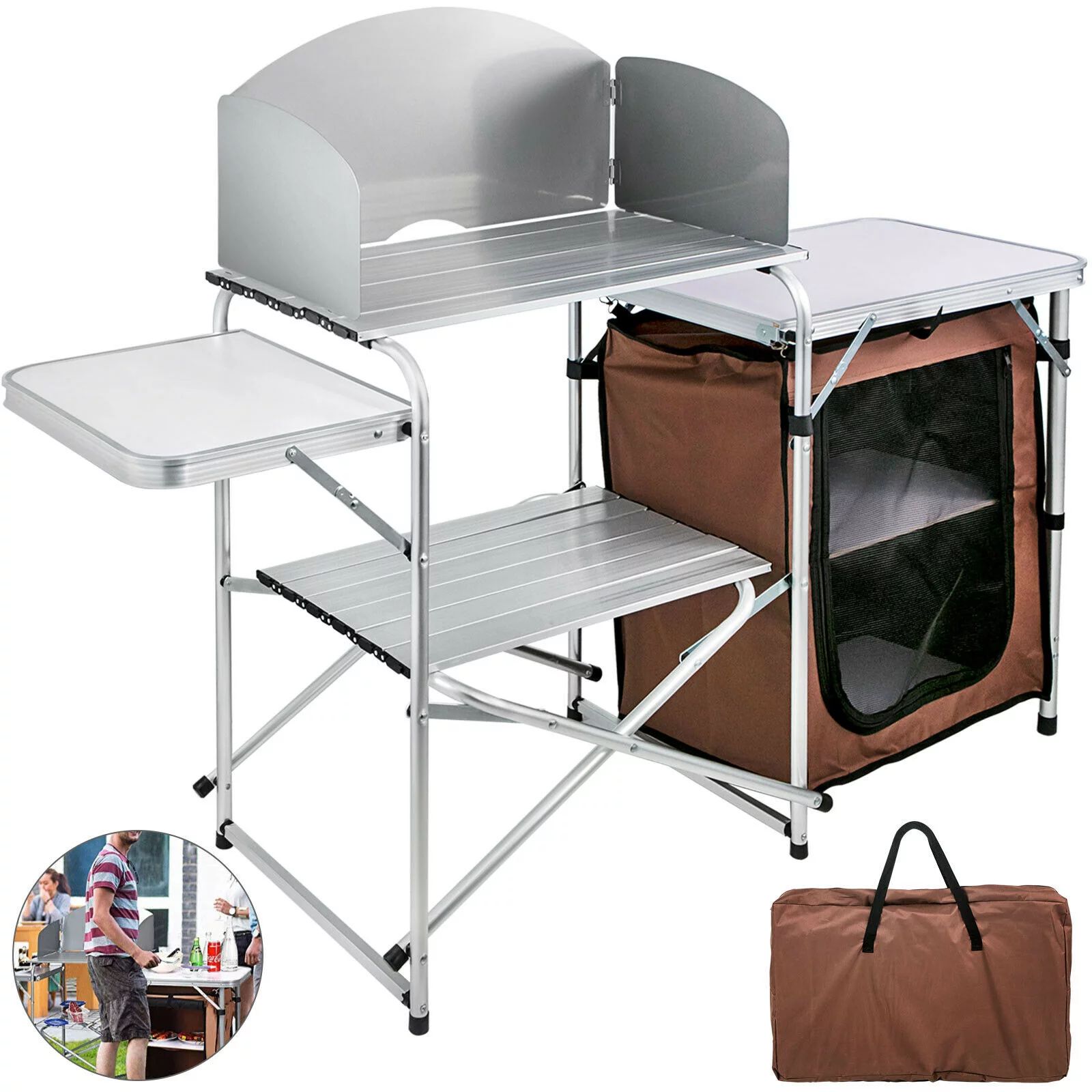 VEVOR Camping Kitchen Table Picnic Cabinet Folding Cooking Storage Rack Portable - Walmart.com | Walmart (US)