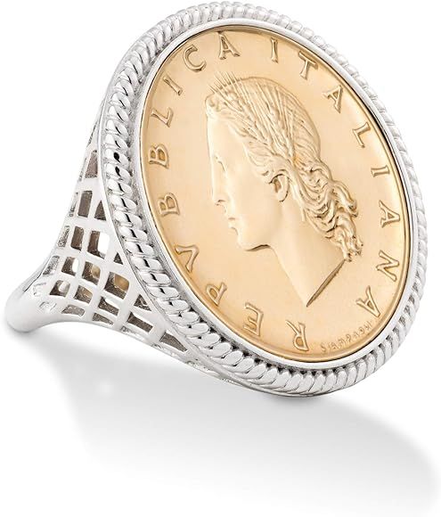 Miabella 925 Sterling Silver Genuine Italian 20-Lira Coin Rope Ring for Women | Amazon (US)