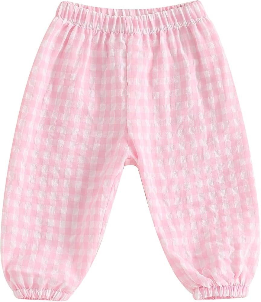 Kids Toddler Boys Girls Gingham Pants Elastic Waist Plaid Loose Baggy Trousers Casual Spring Fall... | Amazon (US)