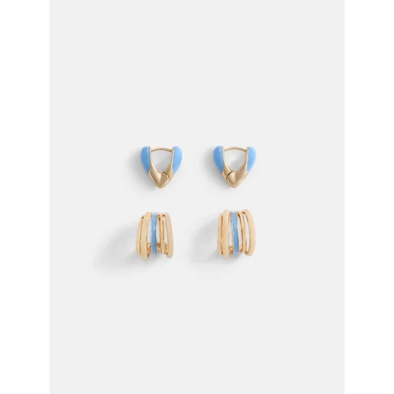 Free Assembly Women's Goldtone Duo Hoop Earring Set with Blue Enamel, 2-Pair | Walmart (US)