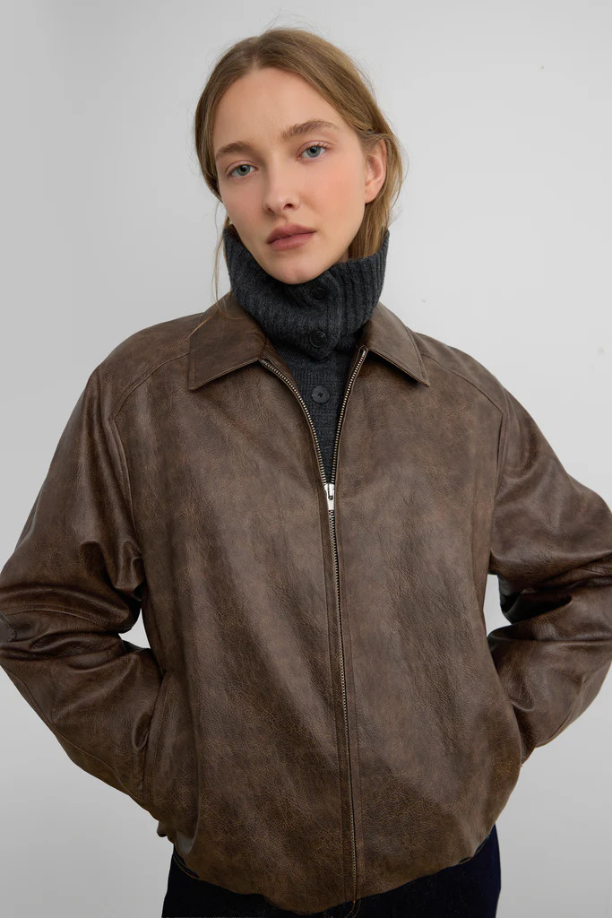 VEGAN LEATHER BOMBER JACKET | OAK + FORT