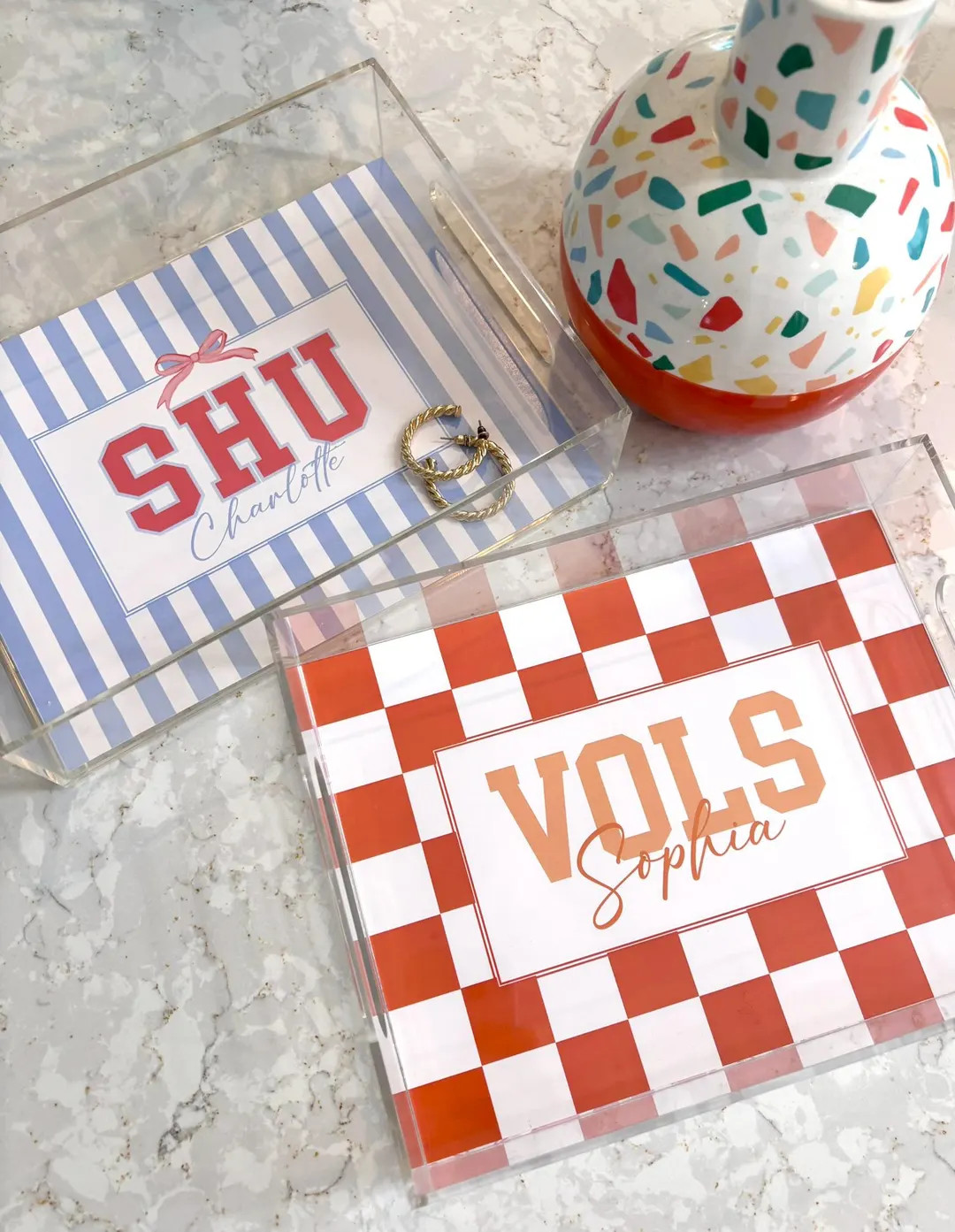 Personalized COLLEGE CATCHALL TRAY | Small Acrylic Clear Tray 9"x7"x2" | Custom Graduation Colleg... | Etsy (US)