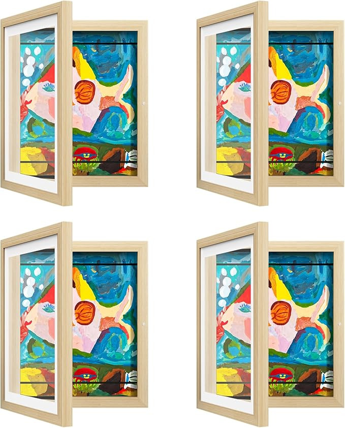 4 Pack Kids Art Frame, Kids Artwork Frames Changeable 8 x10.5 with Mat and 9 x12 Without Mat, Woo... | Amazon (US)