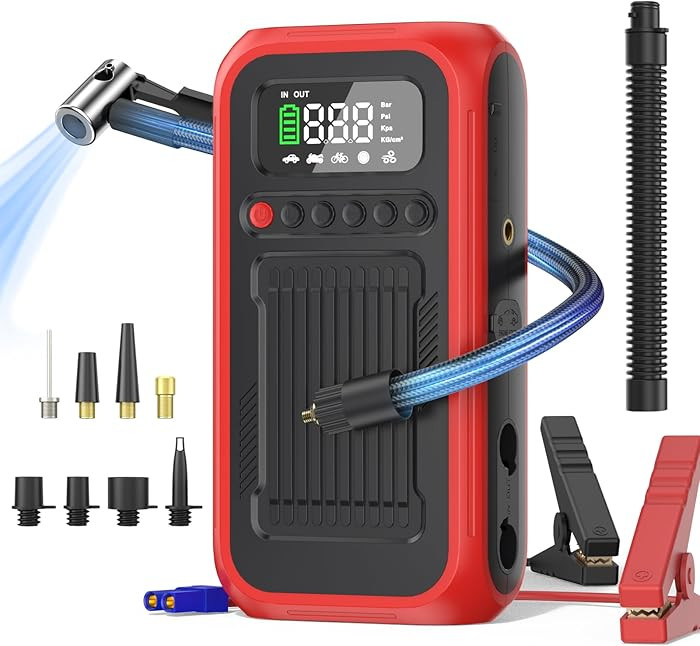 Tire Inflator Portable Air Compressor, 12V Car Jump Starter, 150PSI & 28000mAh Air Pump with Air ... | Amazon (US)