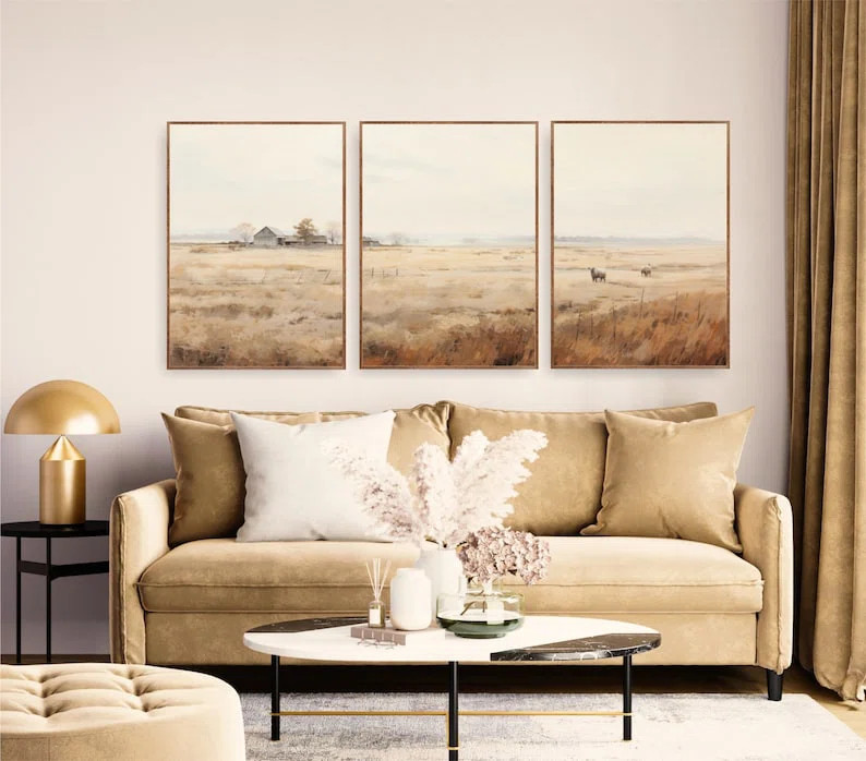 Farmhouse Country Wall Art Prints or Canvases, Lake House Decor, Landscape Nature Wall Art Set | Wayfair North America
