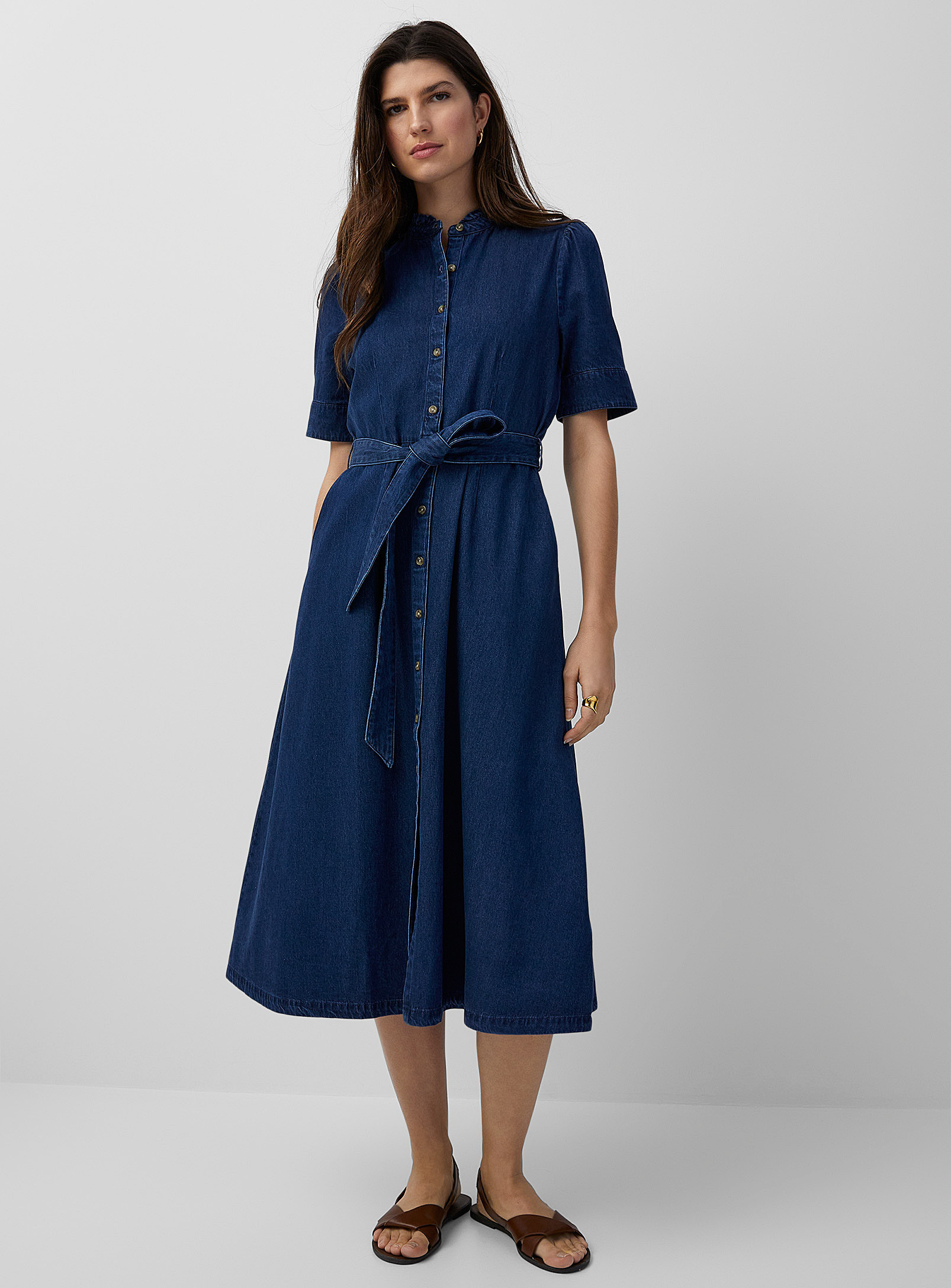 Contemporaine - Lightweight denim shirtdress (Women, Blue, X-LARGE) | Simons