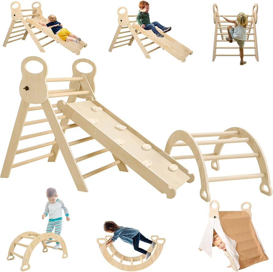 7 in 1 Pikler Triangle Set, Foldable Toddler Climbing Toys with Sliding Ramp & Climbing Arch Ramp... | Amazon (US)