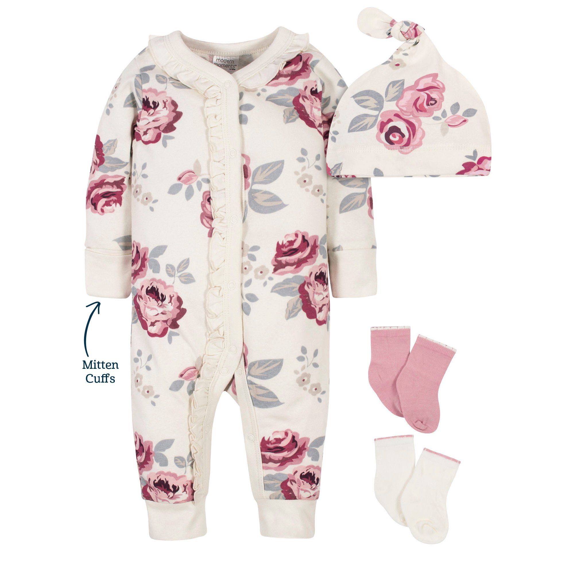 Modern Moments by Gerber Baby Girl Coverall, Cap and Socks Set, 4-Piece | Walmart (US)
