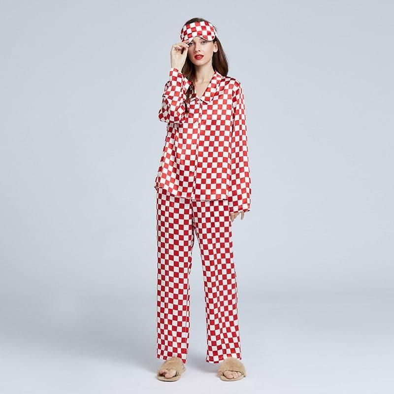 Women Checkerboard Silk Pajama Set | DAISYSILK