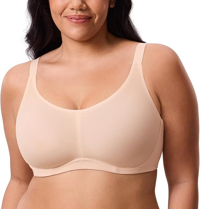 DELIMIRA Women's Cosnufy Sheer Full Coverage Bra Underwire Mesh See Through Plus Size Unlined | Amazon (US)