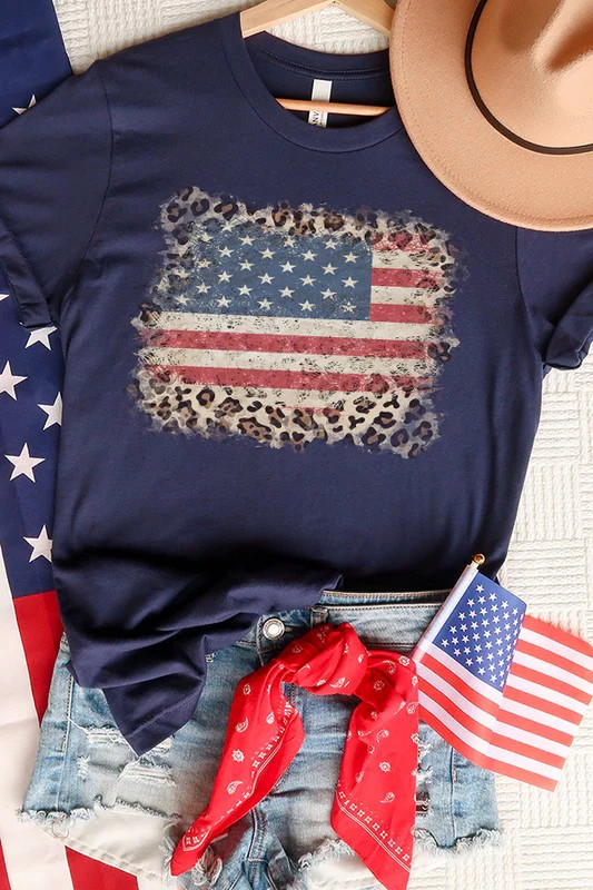 Patriotic American Leopard Flag Graphic Tee Top | Casual Chic Boutique