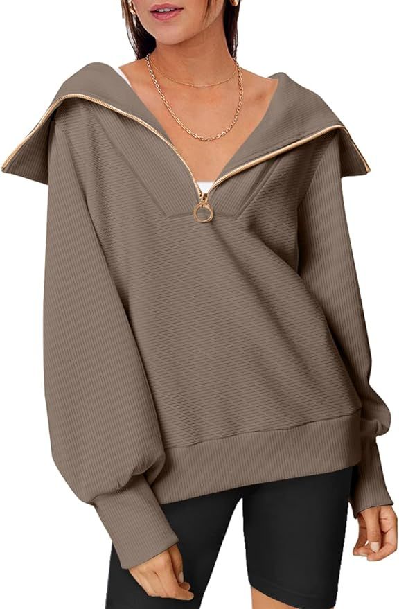 Amazon.com: EFAN Oversized Half Zip Sweatshirts for Women Long Sleeve Comfy Pullover Trendy Hoodi... | Amazon (US)