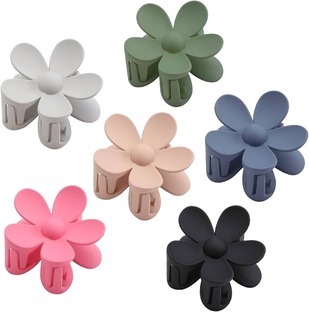 Hair Claw Clips, 6PCS Matte Flower Claw Clips, Large Hair Clips For Women Thick Hair, Big Cute Da... | Amazon (US)