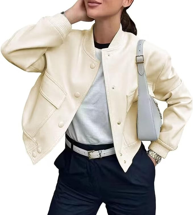 Bomber jacket Women Autumn Winter Cropped Jacket Black Brown Khaki Varsity Jacket Coat | Amazon (US)