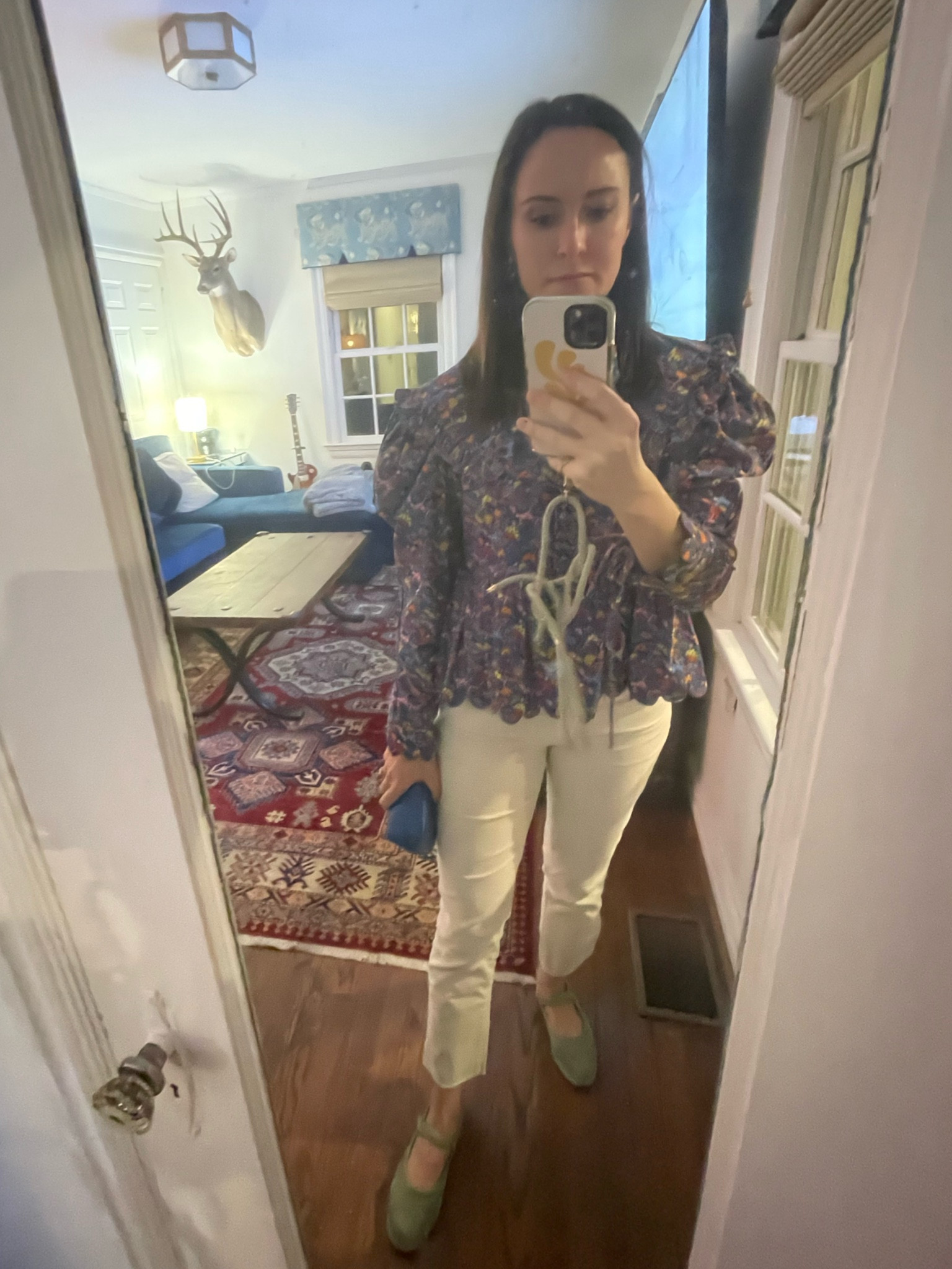 date night in the hood. Old horror vacui top, AMO corduroy pants, new vibi venezia mary janes 