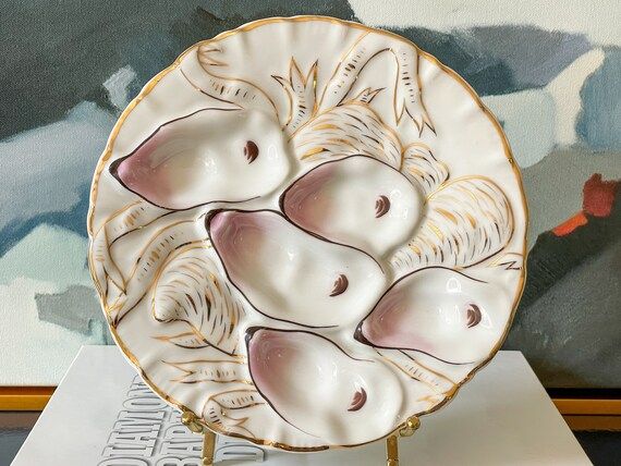 Antique Continental Porcelain Turkey Pattern Oyster Plate // Circa 1890 // Pink, Brown and Gold /... | Etsy (US)