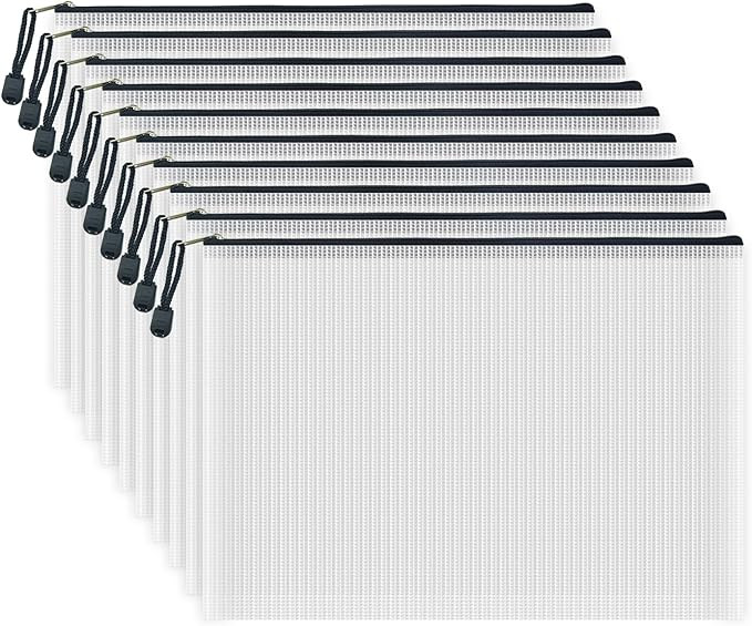 AUSTARK 10 Pcs Zipper File Bags, Waterproof Plastic Mesh Pouch for Office School, Board Game Stor... | Amazon (US)