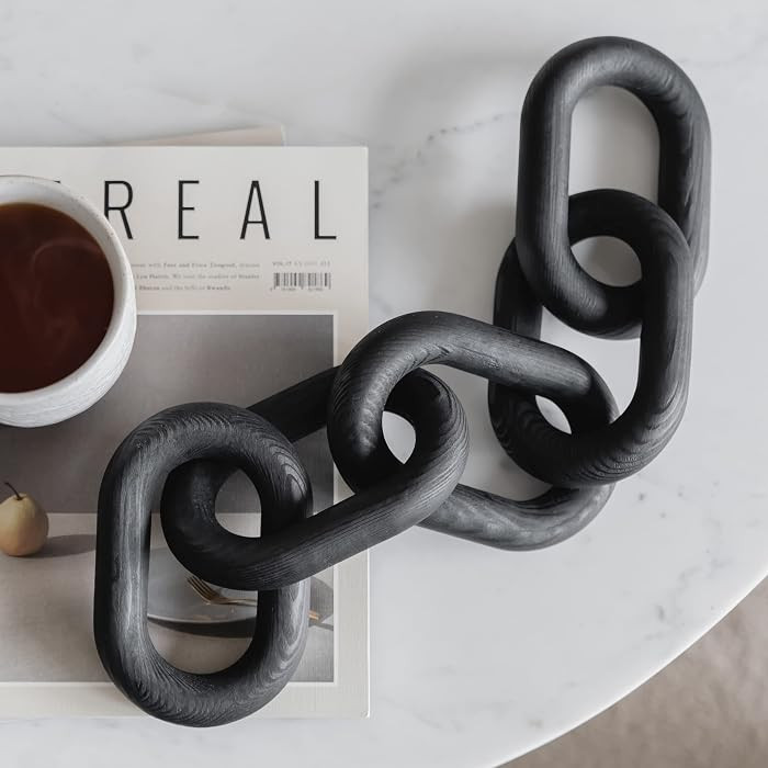 Wood Chain Link Decor - Modern Coffee Table Decor Items, Black Chain Decor for Coffee Table, Wood... | Amazon (US)