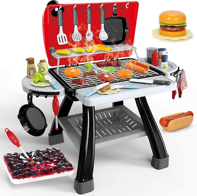 Kids Play Kitchen Toys, Kids BBQ Grill Kitchen Playset with Smoke, Sound & Light, Play Food Toys ... | Amazon (US)