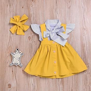 3Pcs Toddler Infant Baby Girls Cute Dot Print Tops T Shirt Strap Skirt Headbands Outfits Set | Amazon (CA)