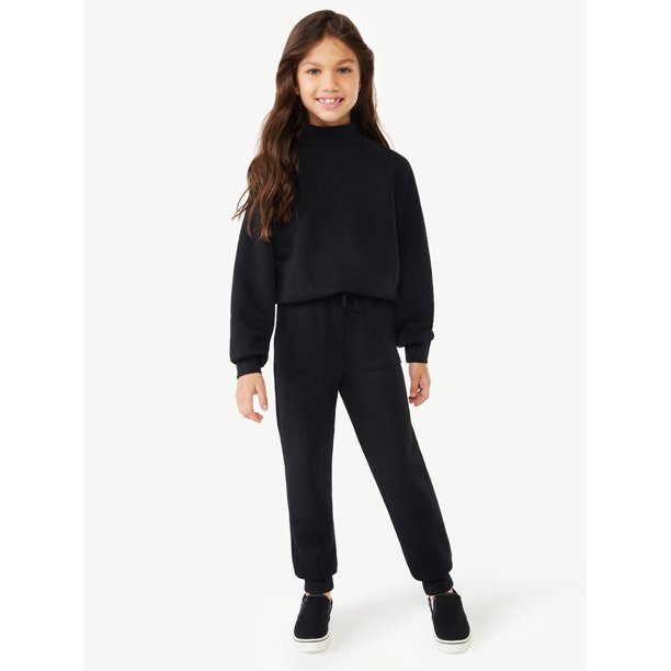Scoop Girls Funnel Neck Sweatshirt and Joggers, 2-Piece Outfit Set - Walmart.com | Walmart (US)