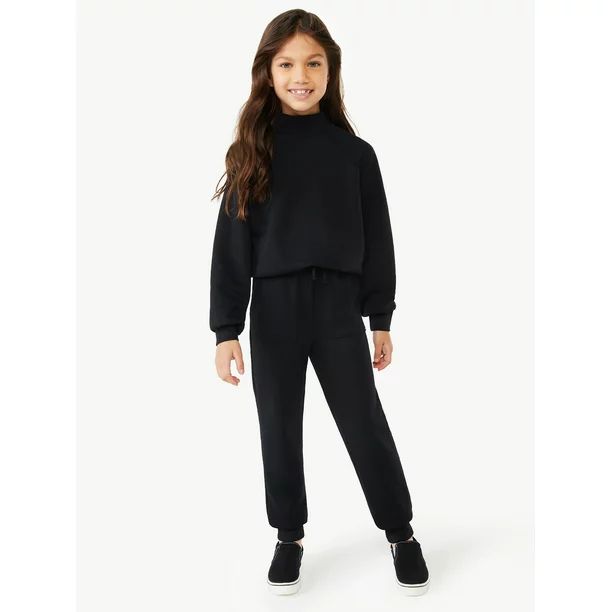 Scoop Girls Funnel Neck Sweatshirt and Joggers, 2-Piece Outfit Set | Walmart (US)