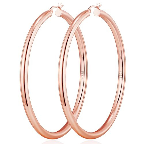 Thick Rose Gold Hoop Earrings For Women Sterling Silver Chunky Hoop Earrings Lightweight Large Tube Hoops For Women Hollo Hoop Earrings Chunky Rose Gold Hoops | Amazon (US)