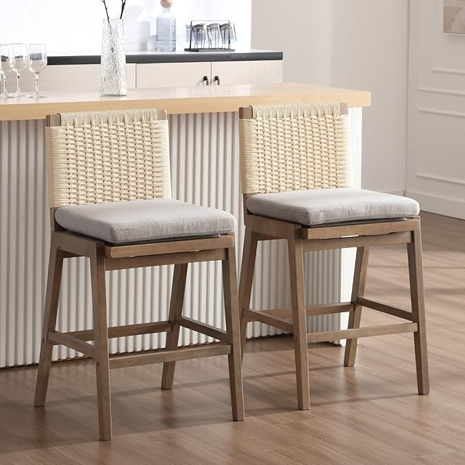Rustic Mid-Century Bar Stools Set of 2, 27.3 Inch Counter Height Stools Upholstered Linen Armless... | Amazon (US)
