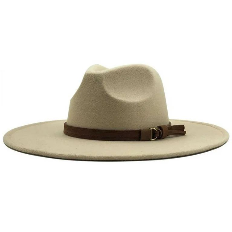 Doublju Women's Wide Brim Dandy Fedora Panama Hat with Brown Belt | Walmart (US)
