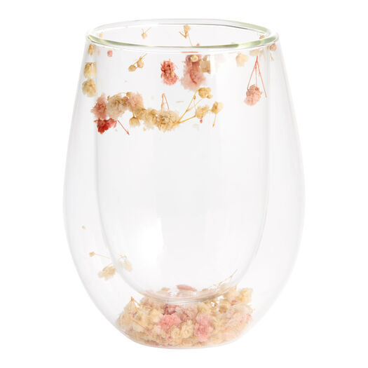 Botanica Pink Dried Floral Double Walled Stemless Wine Glass by World Market | World Market