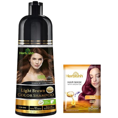 Herbishh 3-In-1 Magic Hair Dye Shampoo for Gray Hair - Light Brown, 500 Ml, Ammonia-Free, Long Lasting, Colors Hair in Minutes,Unisex | Amazon (US)