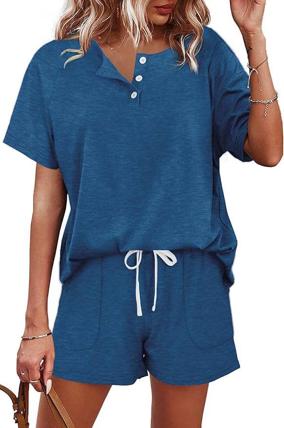 WIHOLL Two Piece Outfits for Women Lounge Sets Button Down Top and Shorts Set Sweatsuits with Poc... | Amazon (US)