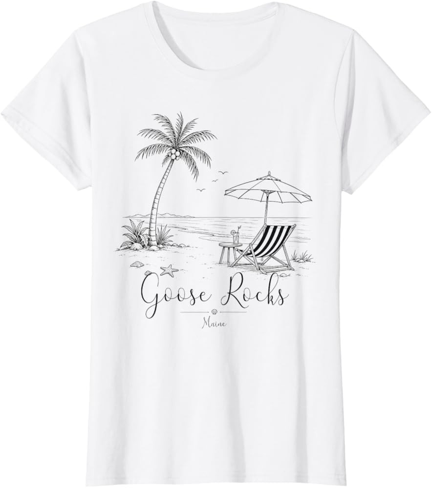 Seaside Escape Maine Goose Rocks Beach Palm Ocean Vacation T-Shirt | Amazon (US)