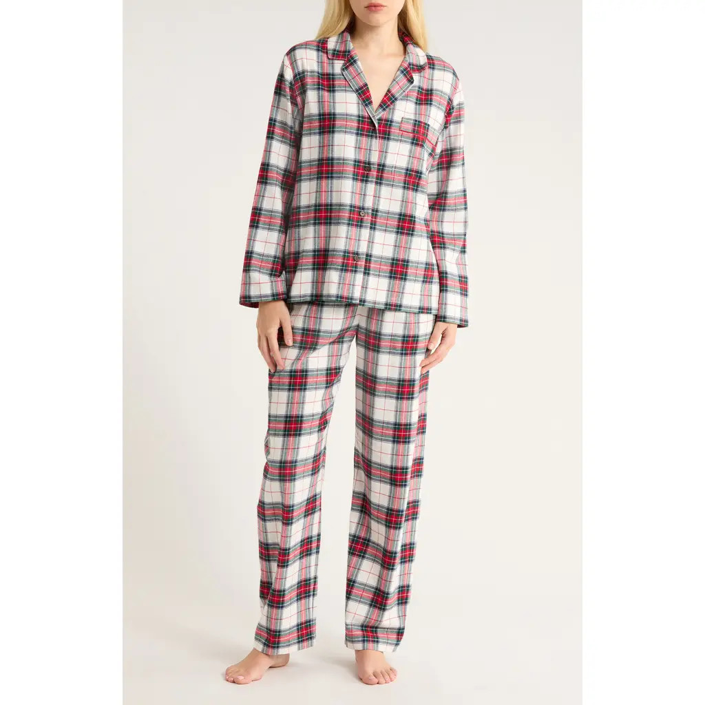 Eberjey Plaid Cotton Flannel Pajamas in Tartan Plaid Ivory at Nordstrom, Size Medium | Nordstrom