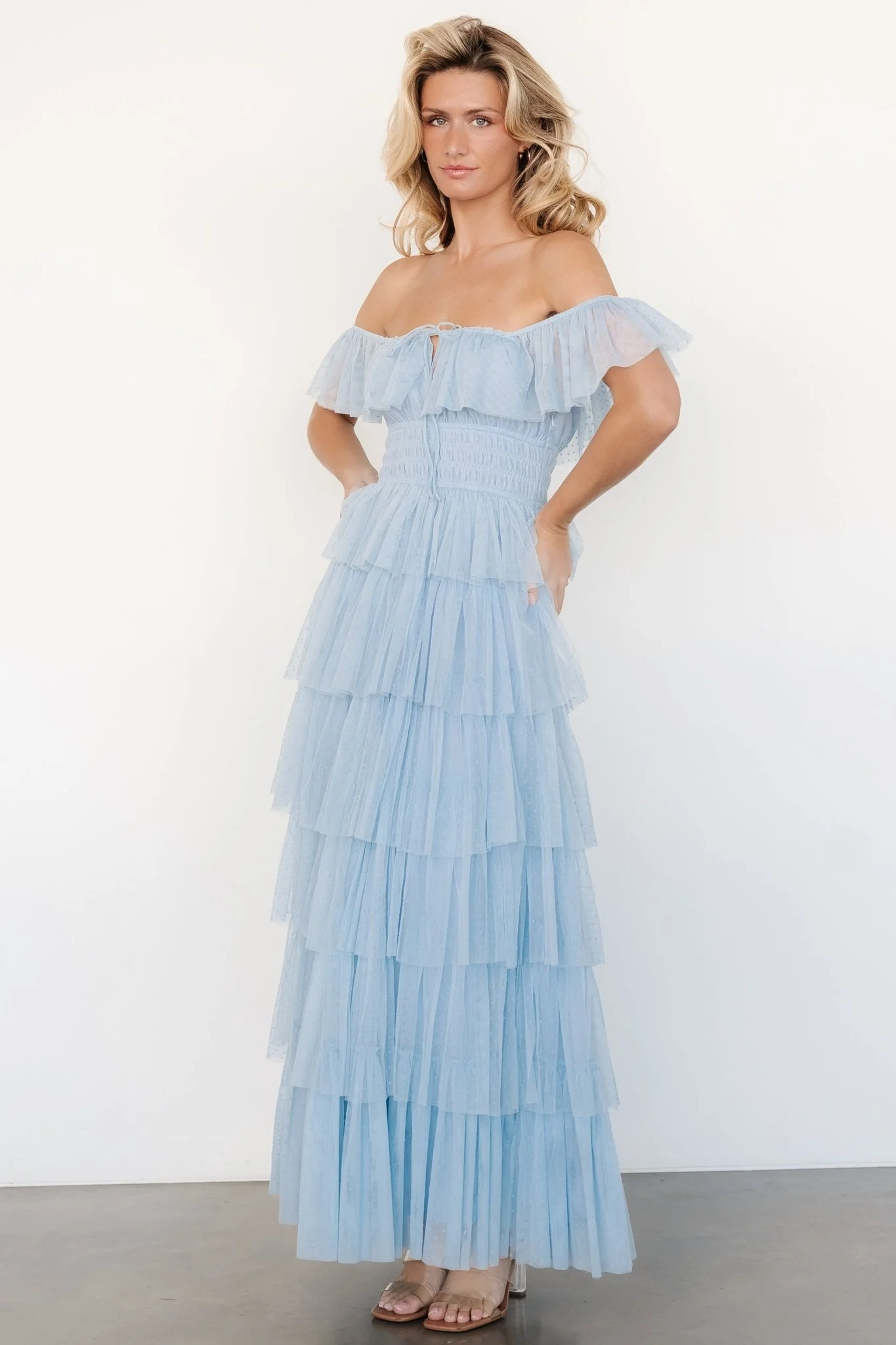 Valora Swiss Dot Tulle Maxi Dress | Light Blue | Baltic Born