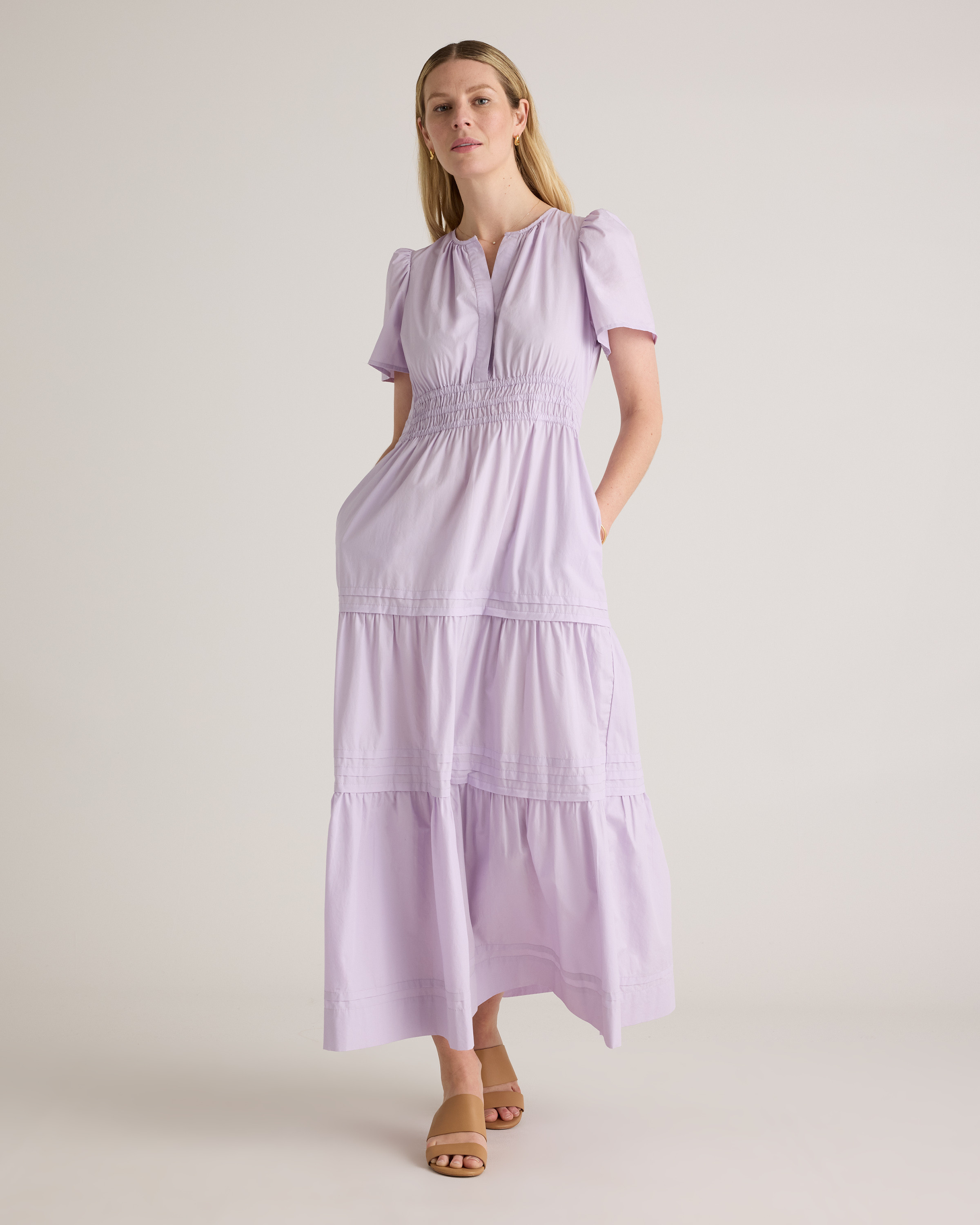 Quince | Women's Poplin Tiered Maxi Dress in Pastel Lilac, Size Medium, Cotton | Quince