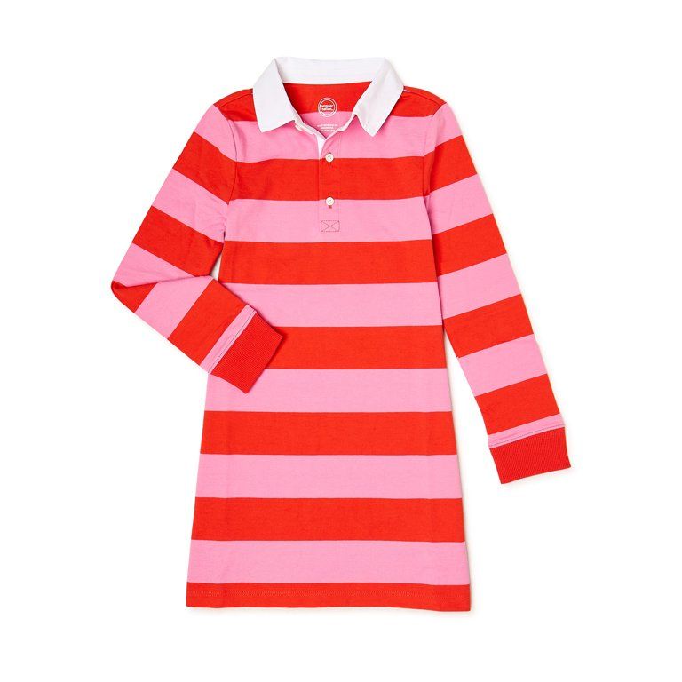 Wonder Nation Girls’ Rugby Dress with Long Sleeves, Sizes 4-18 & Plus | Walmart (US)
