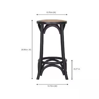 Mavery Black Wood Backless Counter Stool with Woven Rattan Seat | The Home Depot