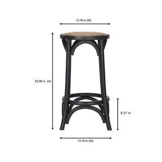 Mavery Black Wood Backless Counter Stool with Woven Rattan Seat | The Home Depot