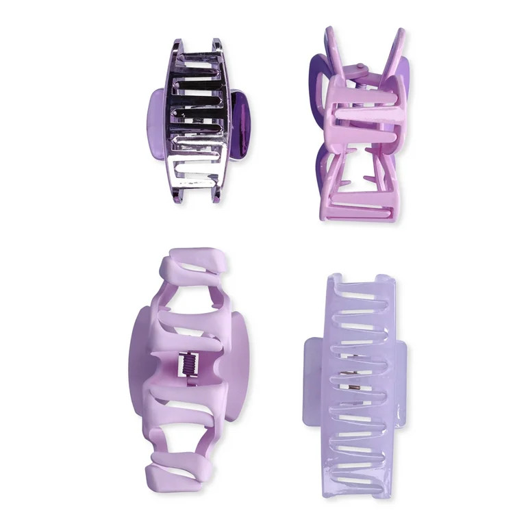 Justice Girls Fashion Hair Claw Clip Set, 4 Piece, Purple - Walmart.com | Walmart (US)